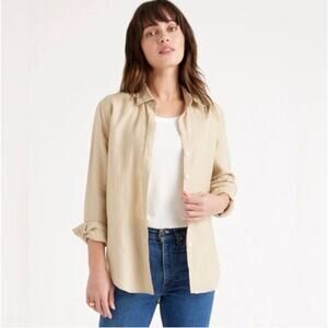 QUINCE 100% European Linen Long Sleeve Shirt Driftwood Tan Sz M {Q26}